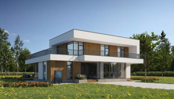 Modernes Einfamilienhaus mit Paradigma Waermepumpe WP Aero Calima